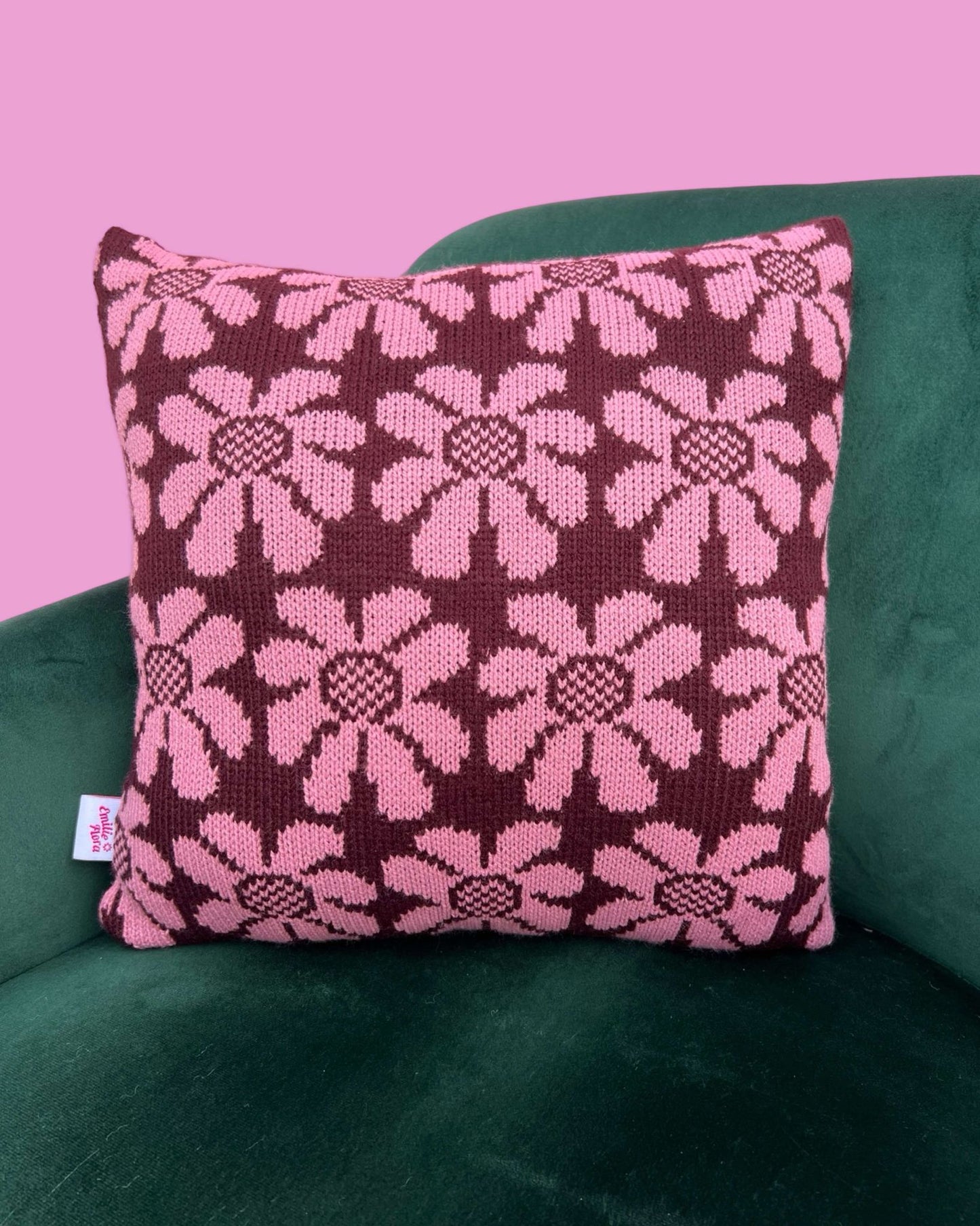 Medium Cushion - Daisy - Burgundy and Dusty Pink
