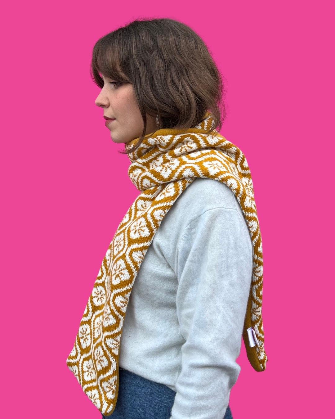 Skinny Scarf - Flower Power - Ochre and Cream
