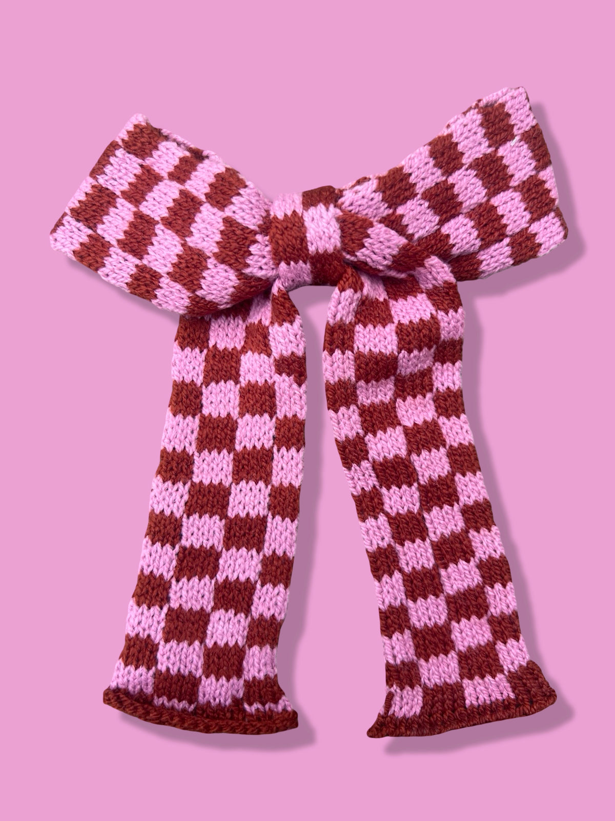 Bow - Check - Chestnut and Dusty Pink