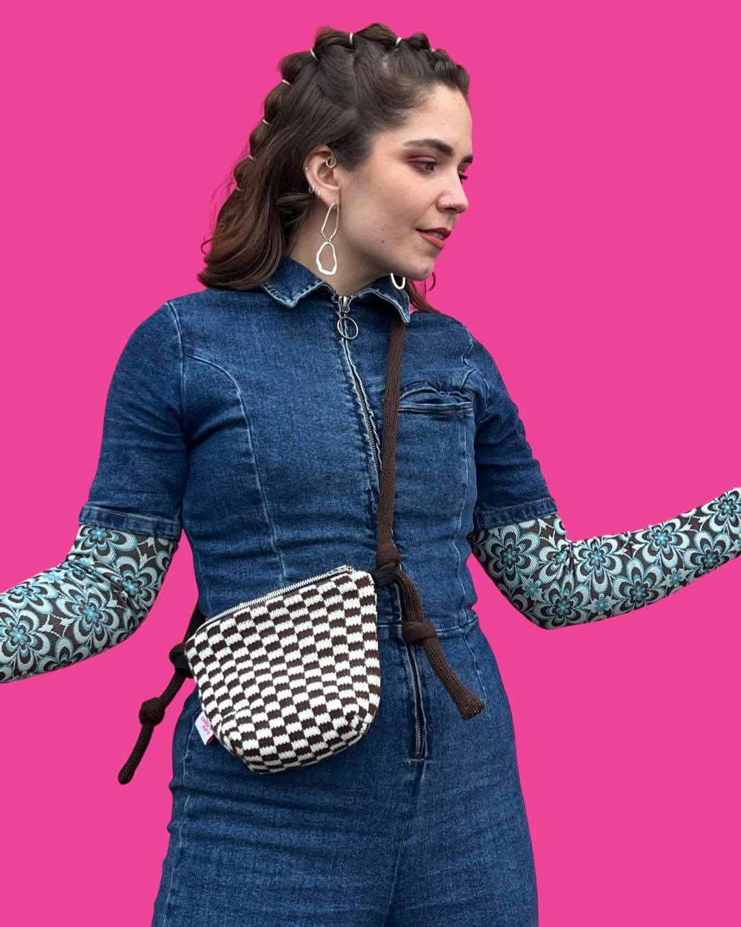 Adjustable Cross Body Zip Bag - Check - All Colours