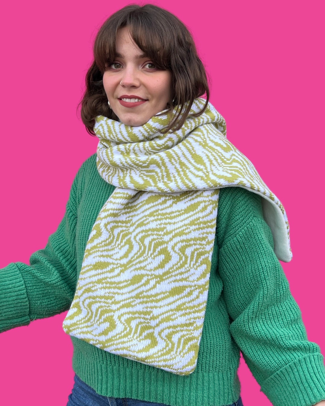 Scarf - Marbled - Lime and White