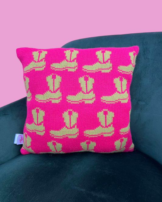 Medium Cushion - Western Boot - Hot Pink and Lime