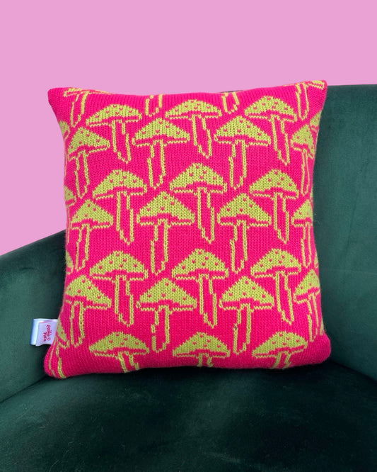 Medium Cushion - Mushroom - Hot Pink and Lime