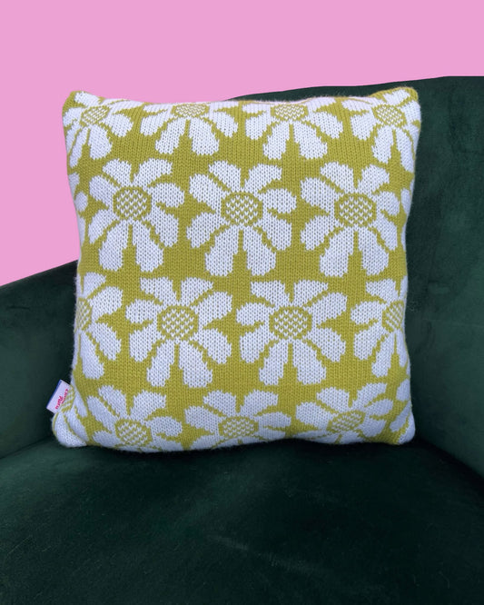 Medium Cushion - Daisy - Lime and White