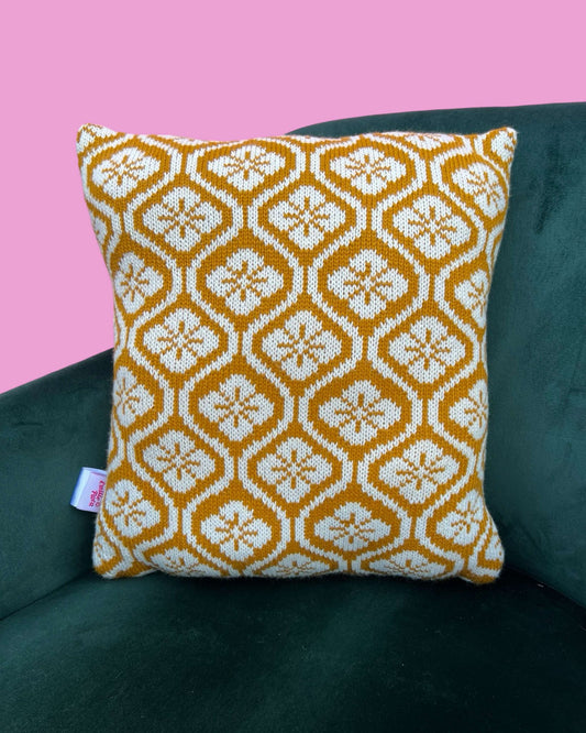 Medium Cushion - Flower Power - Ocher and Cream