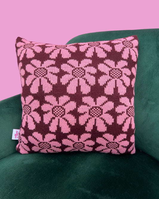 Medium Cushion - Daisy - Burgundy and Dusty Pink