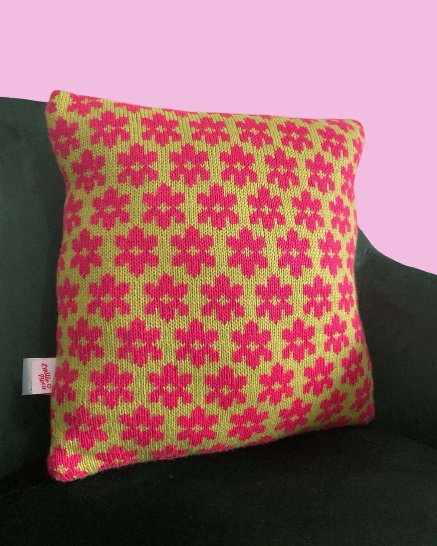 Medium Cushion - Blossom - Lime and Hot Pink