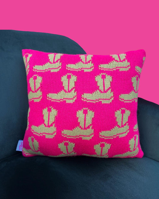 Cushion - Western Boot, Hot Pink and Lime - READY TO SHIP