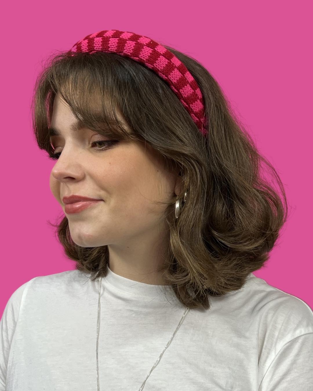 Headband - Check, Hot Pink and Red - READY TO SHIP