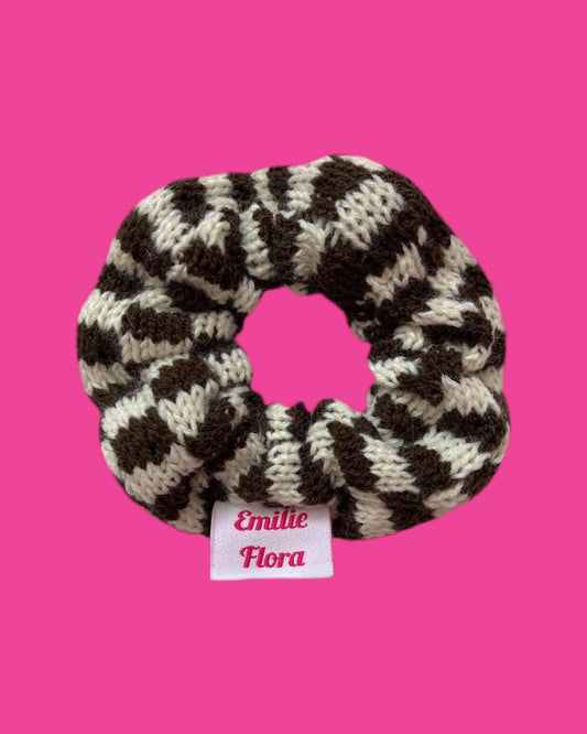 Scrunchie - Check, Brown and Cream - READY TO SHIP