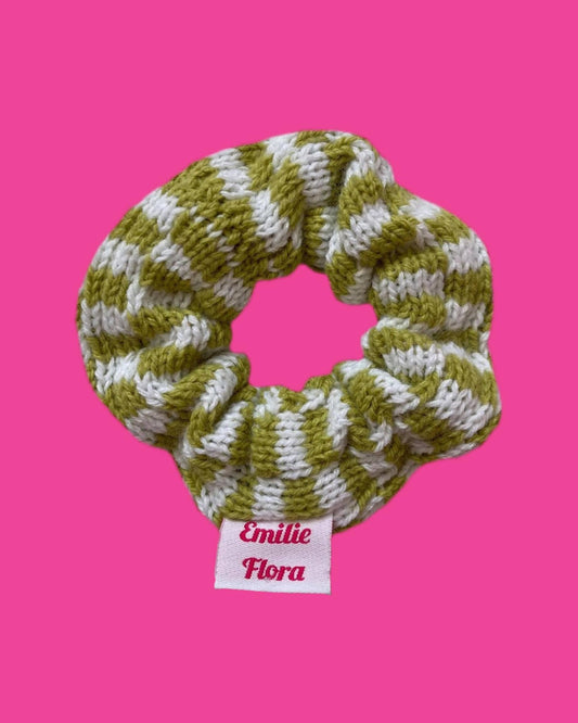 Scrunchie - Check, Lime and White - READY TO SHIP