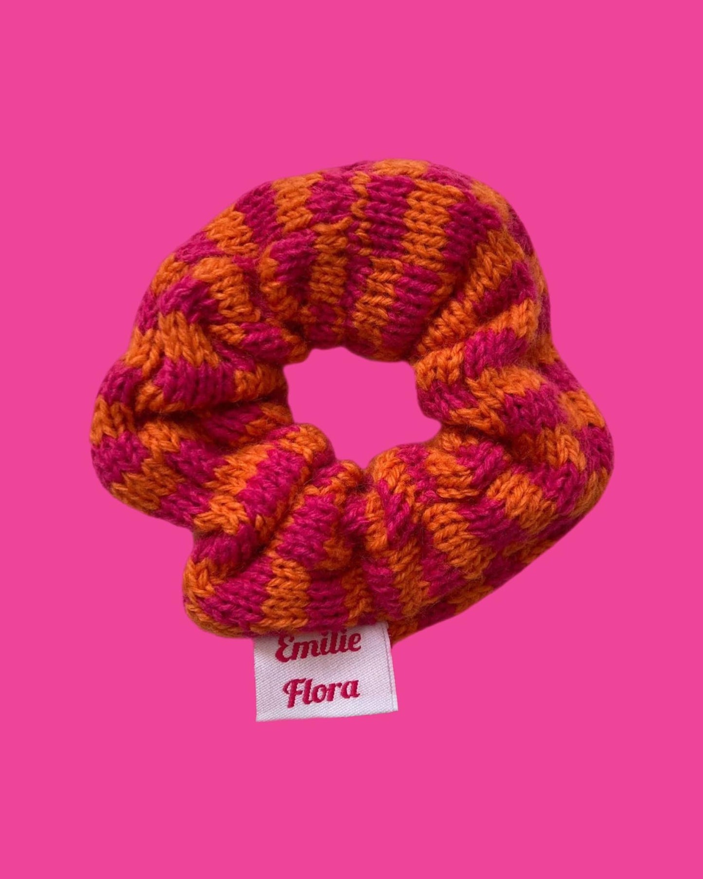 Scrunchie - Check, Hot Pink and Orange - READY TO SHIP