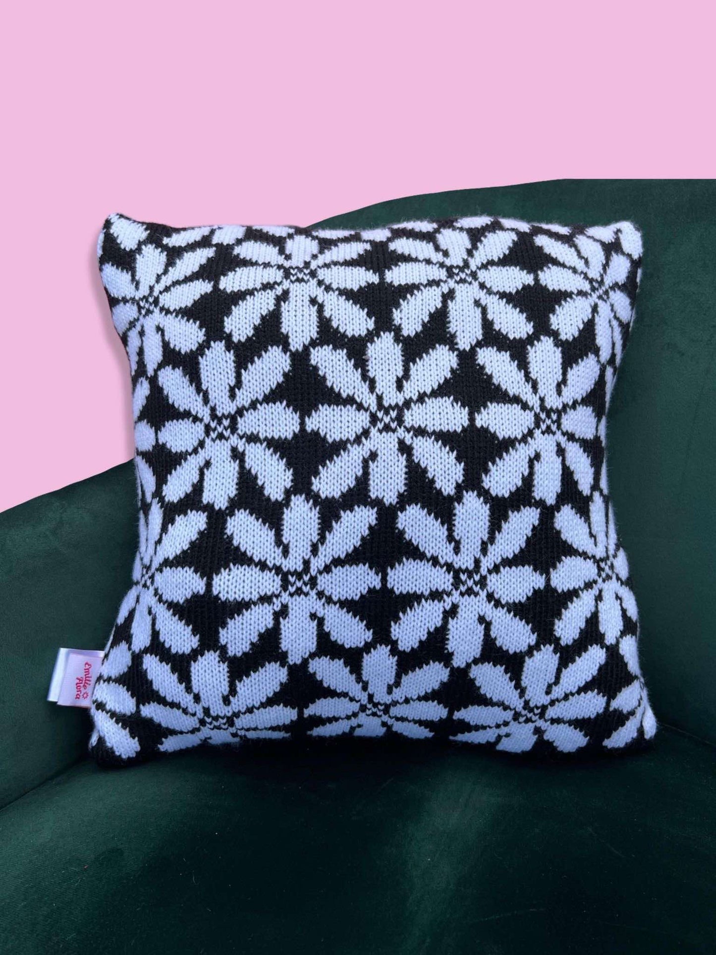 Medium Cushion - Clematis - Black and White