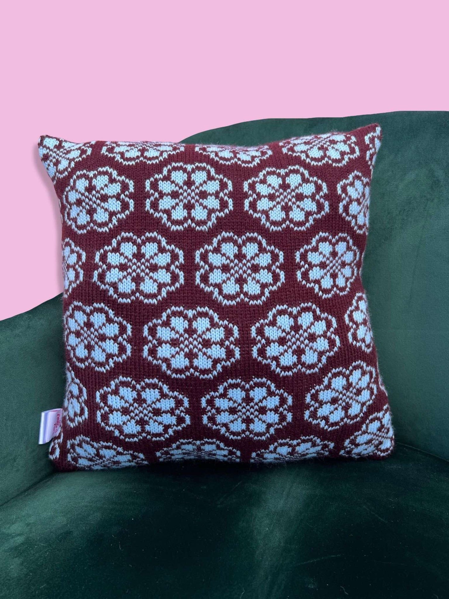 Medium Cushion - Cusco - Burgundy and Pale Blue