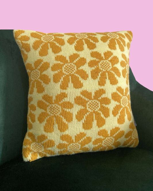 Medium Cushion - Daisy - Pale Yellow and Mustard