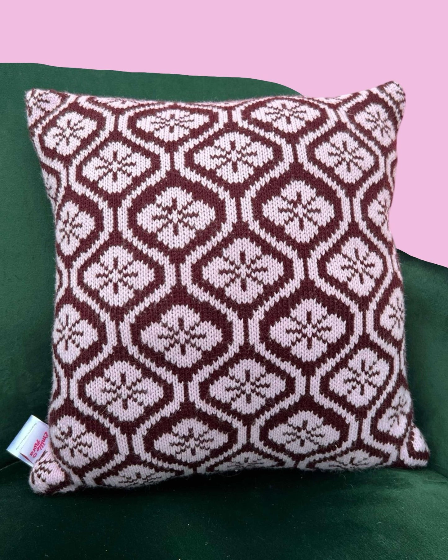 Medium Cushion - Flower Power - Burgundy and Pale Lilac