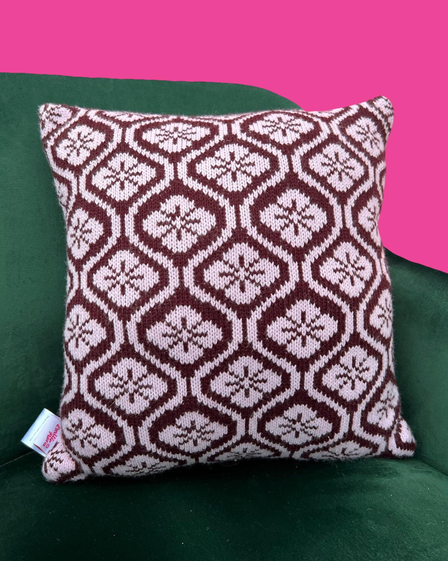 Cushion - Flower Power Burgundy and Pale Lilac - READY TO SHIP