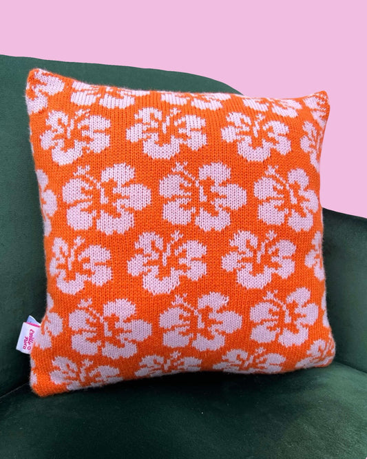 Medium Cushion - Hibiscus - Pale Lilac and Orange