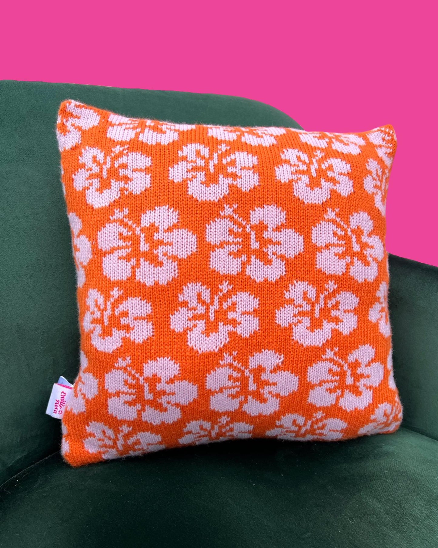 Cushion - Hibiscus, Orange and Pale Lilac - READY TO SHIP