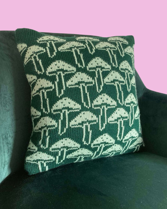 Medium Cushion - Mushroom - Forest Green and Pale Green