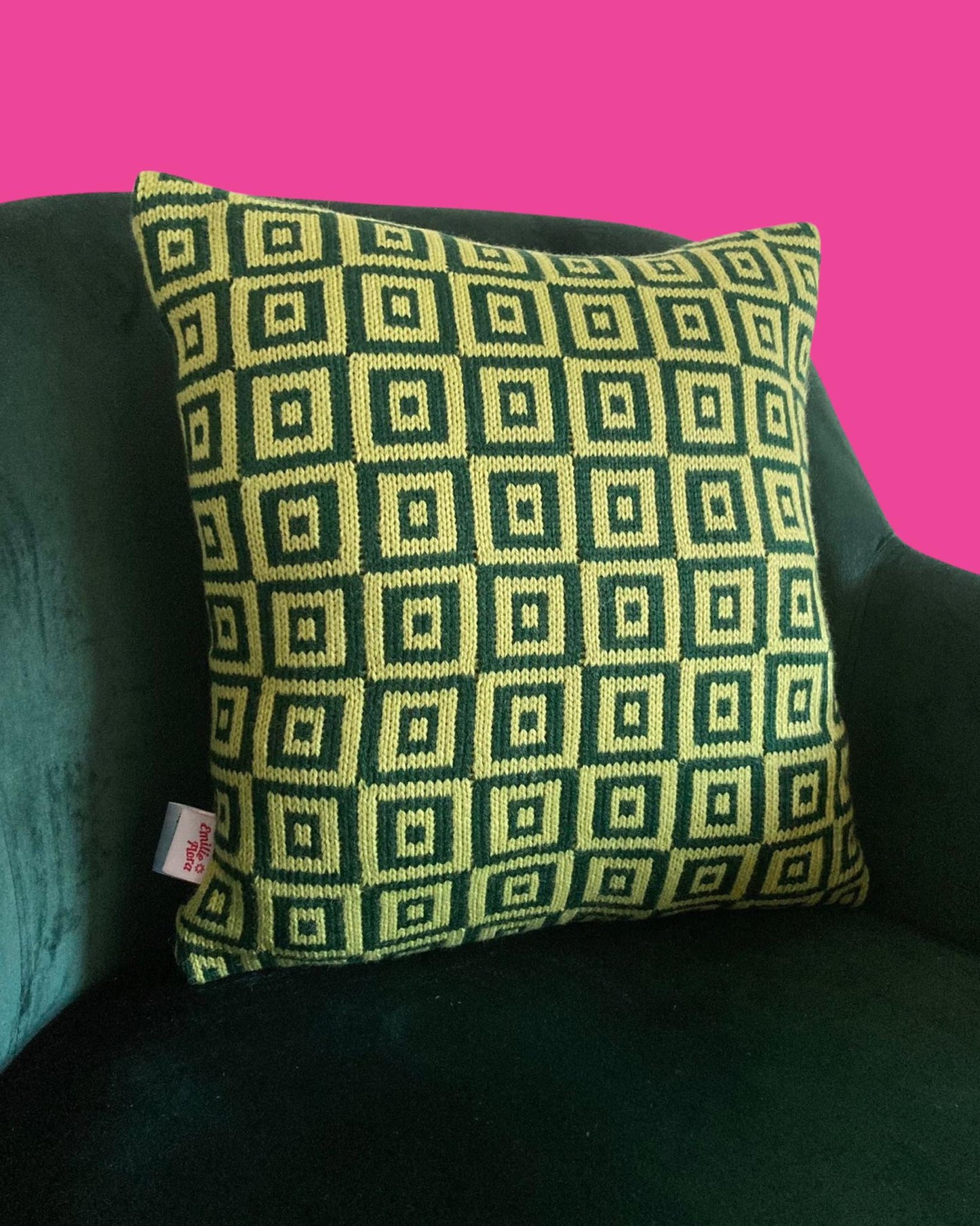 Cushion - Optical, Forest Green and Lime - READY TO SHIP