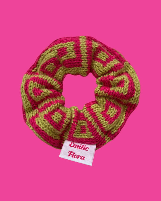 Scrunchie - Optical, Hot Pink and Lime  - Ready to Ship