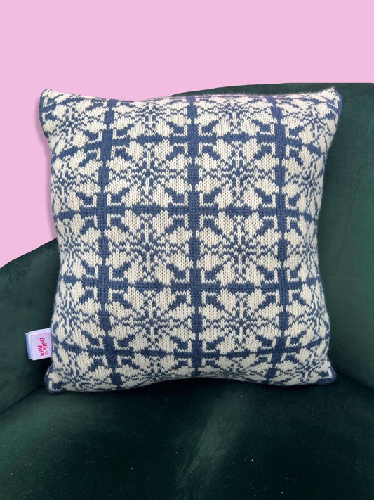 Medium Cushion - Seville - Dark Blue and Cream