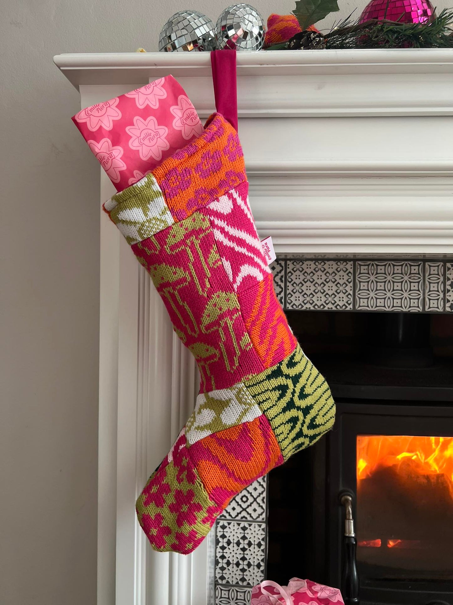 Patchwork Stocking - Zero Waste, Pink and Green