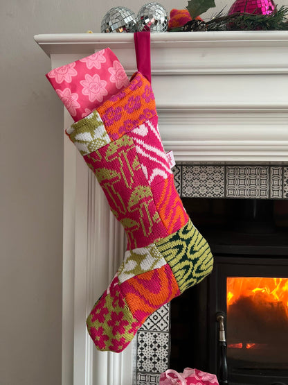 Patchwork Stocking - Zero Waste, Pink and Green