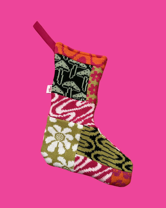 Patchwork Stocking - Zero Waste, Pink and Green
