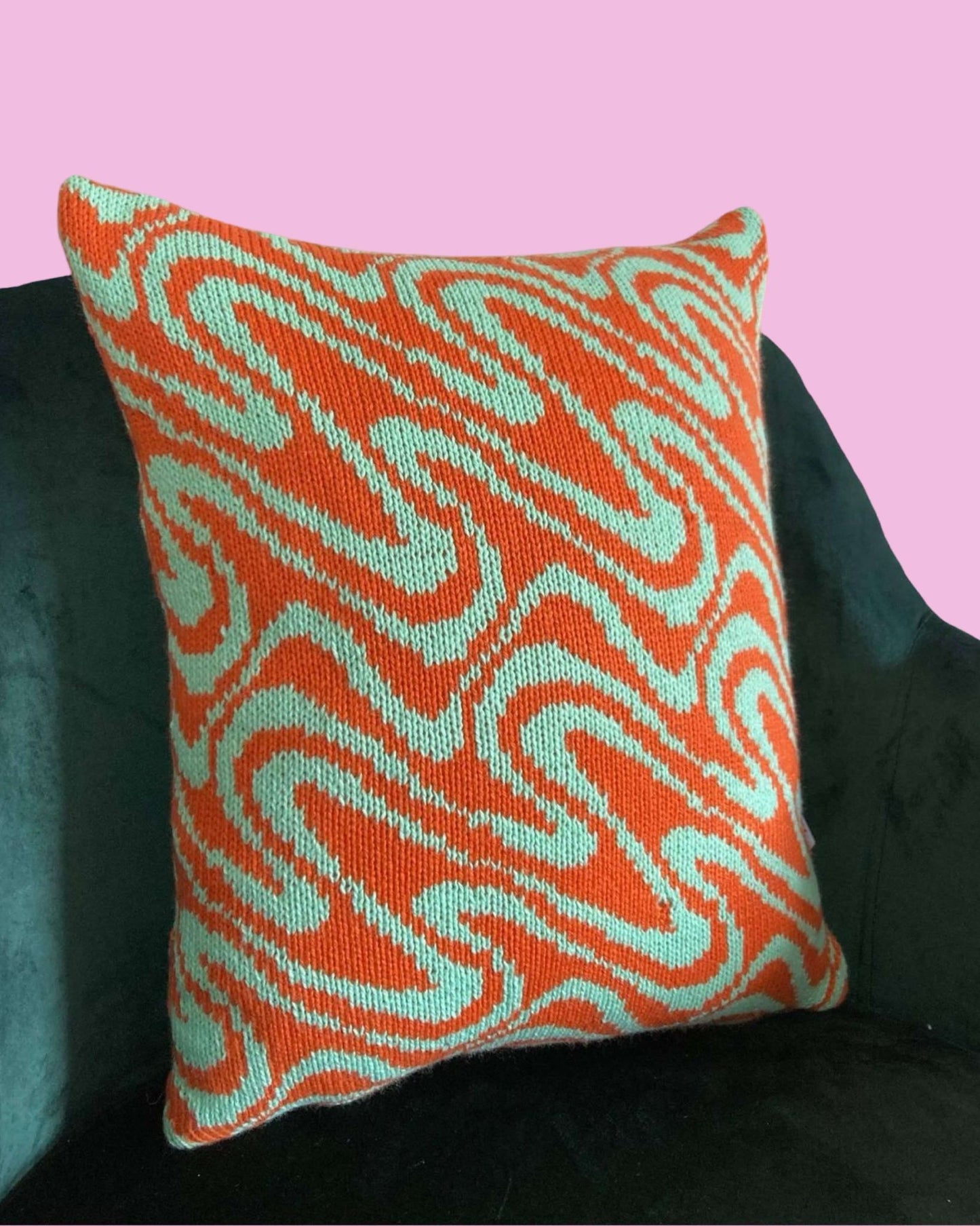 Medium Cushion - Swirly - Orange and Mint