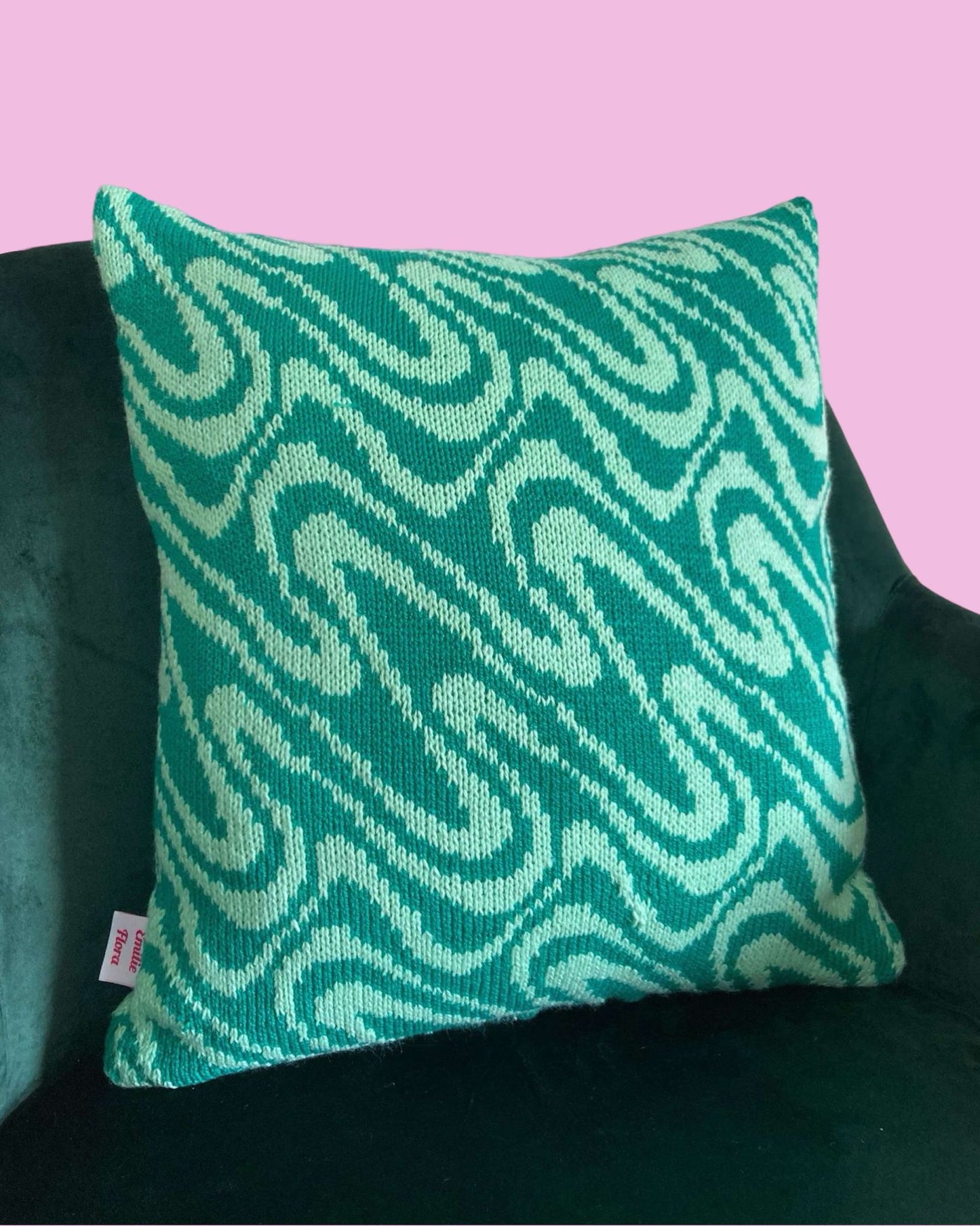 Medium Cushion - Swirly - Teal and Mint