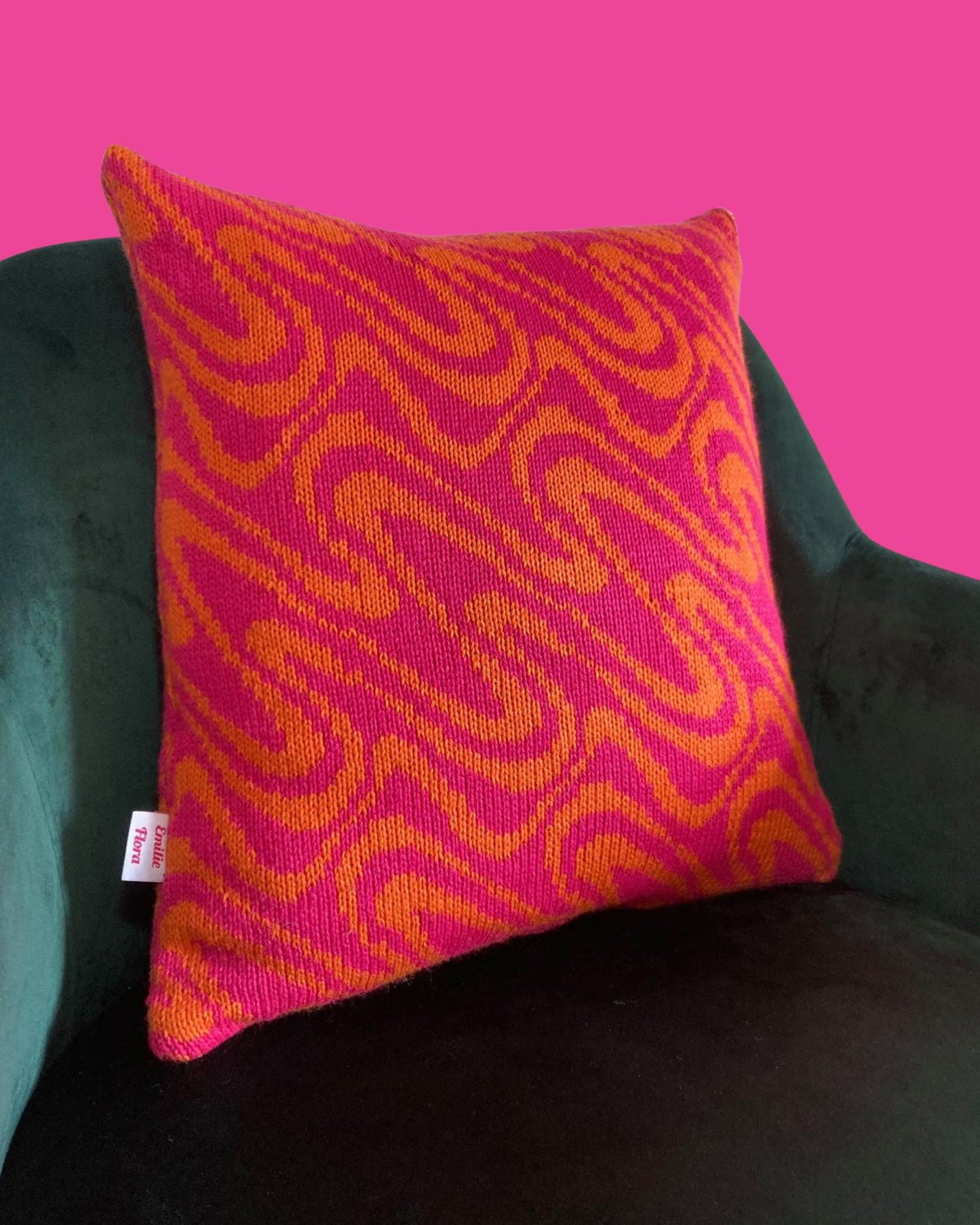 Cushion - Swirly, Hot Pink and Orange - READY TO SHIP