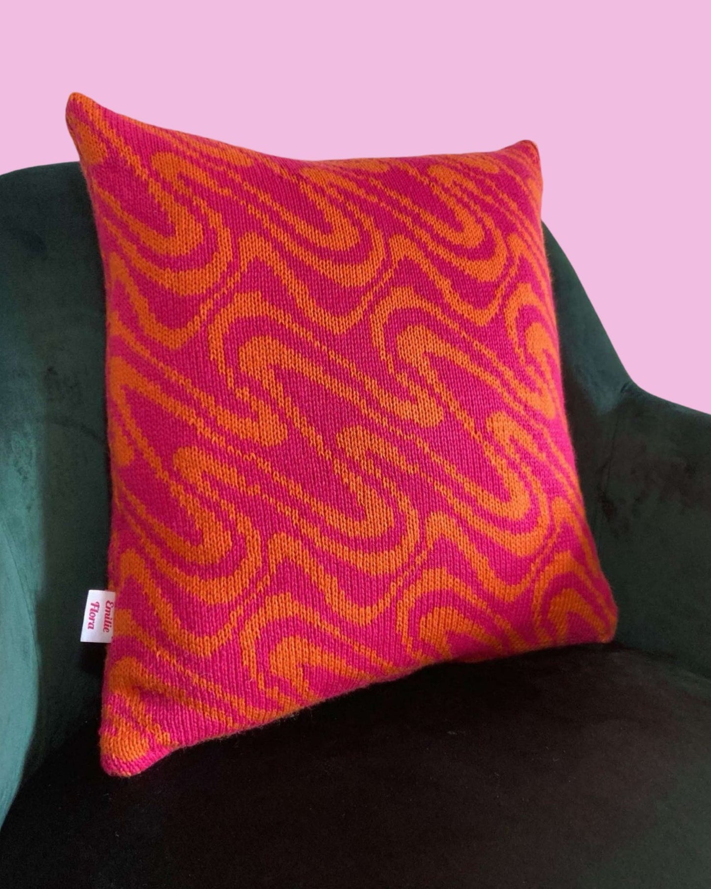 Medium Cushion - Swirly - Hot Pink and Orange