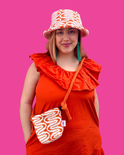 Cross Body Pouch - Twister, Orange and Cream - READY TO SHIP