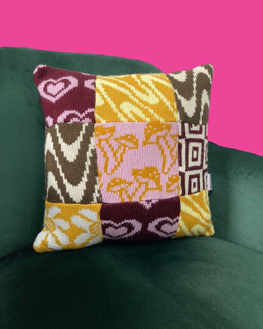 Medium Zero Waste Patchwork Cushion - Yellows and Browns - READY TO SHIP