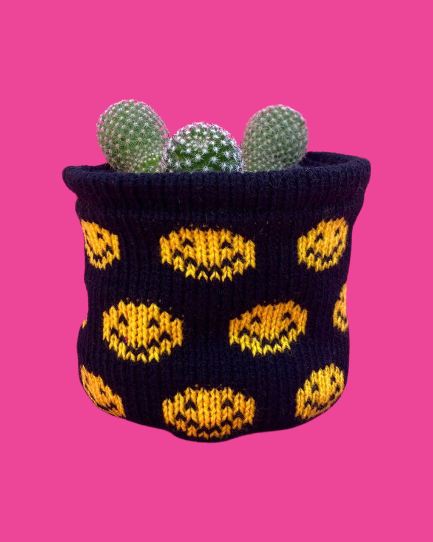 Small Pot Cover - Happy Face - Black and Bright Yellow