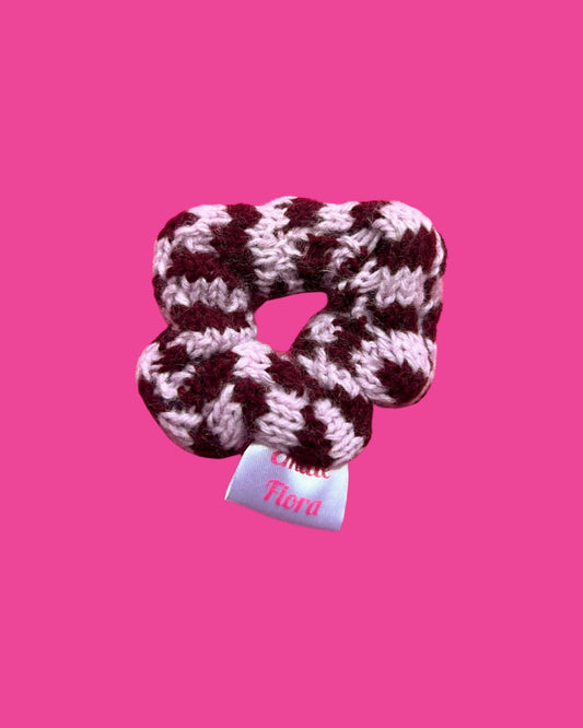 Mini Scrunchie - Check, Burgundy and Pale Lilac - READY TO SHIP