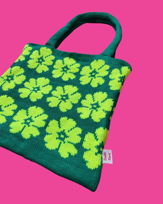 Tote Bag - Periwinkle - Teal and Neon Yellow - READY TO SHIP