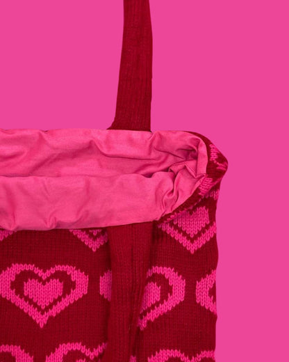 Tote Bag - Retro Hearts, Red and Hot Pink - READY TO SHIP