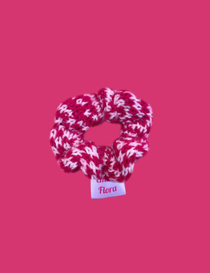 Mini Knitted Scrunchie - Zigzag - Hot Pink and Pale Pink